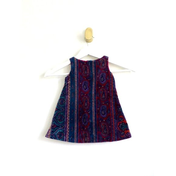 NEW! Ralph Lauren Baby Girls Velvet Paisley Print Dress Red Purple SZ 12 M - Picture 4 of 6